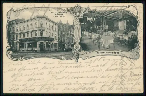 Duisburg Hotel Kaiserhof - Restaurant - Innen und Gebäudeansicht - 1907 gelaufen