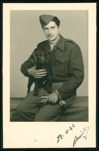 Foto Frankreich Infanterie franz. Soldat Hund Porträt Widmung Brief Daniel 1946