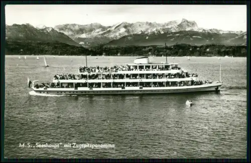 Foto AK - M.S. Seeshaupt Fahrgastschiff Starnberger See - Schifffahrt mit Alpen