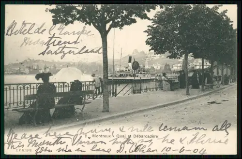 AK - Montreux – Quai Débarcadère Genfersee Uferpromenade Dampfschiffe 1904 gel.