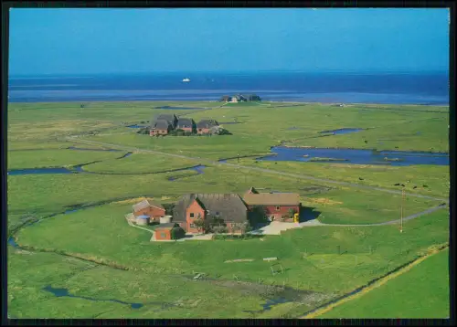 Luftbild d. Hallig Hooge in der Nordsee mit Blick auf den Ferienhof Volkertswart