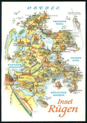 Insel Rügen A5 Format - DDR illustrierte Karte - VEB Bild und Heimat Reichenbach
