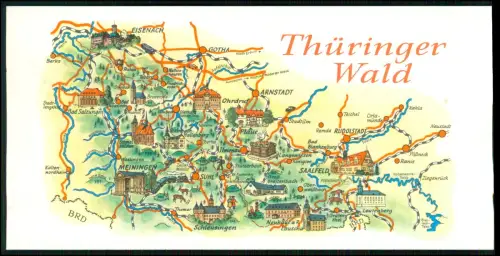 Thüringer Wald 21x10,5cm - DDR illustrierte Karte - VEB Bild Heimat Reichenbach