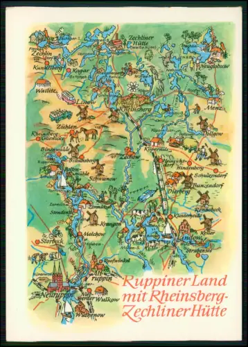 AK farbig illustrierte touristische Übersicht - das Ruppiner Land in Brandenburg