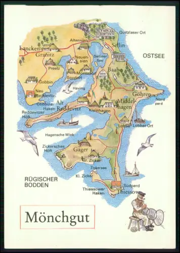 AK - Landkarte illustrierte Übersicht der Halbinsel Mönchgut auf der Insel Rügen