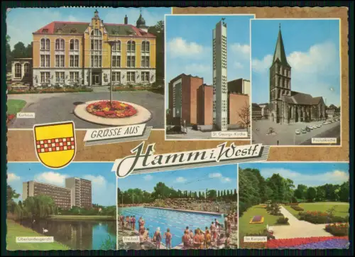 AK  Hamm Westfalen Stadtansichten Kurhaus Pauluskirche Oberlandesgericht Freibad