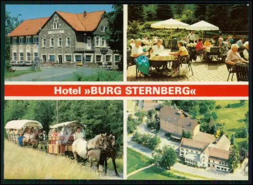 AK Extertal Linderhofe – Hotel Burg Sternberg - Terrasse Gäste Café Kutschfahrt