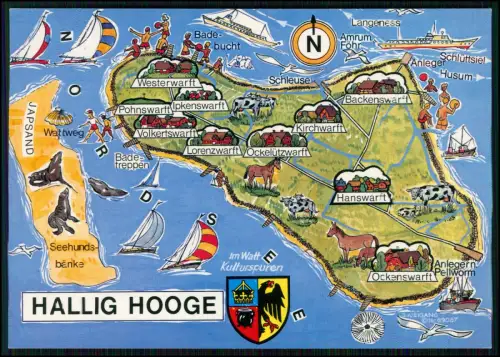 AK - Hallig Hooge Nordfriesland Karte Warften Backenswarft Kirchwarft Hanswarft
