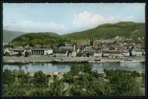 AK - Eberbach am Neckar - Neckarufer Frachtschiffe Fahrgastschiff Uferstraße ...