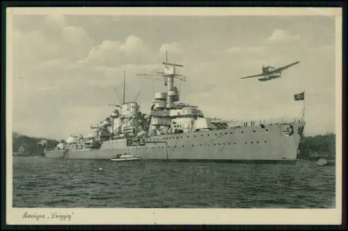 2x Foto und AK - Kreuzer Leipzig - 1943 Feldpost gelaufen Schiffsstammabteilung