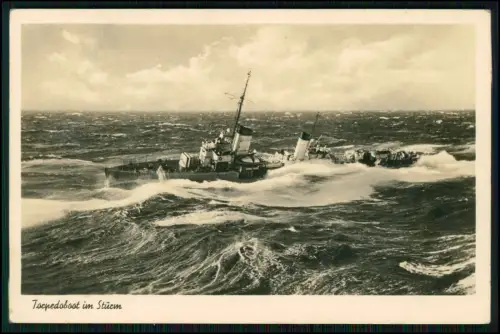 Foto AK - Torpedoboot im Sturm - deutsche Kriegsmarine - 1942 Feldpost gelaufen