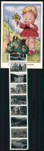 AK - Leporello-Postkarte aus Brilon im Sauerland - Kind Kleid Blumen Rucksack