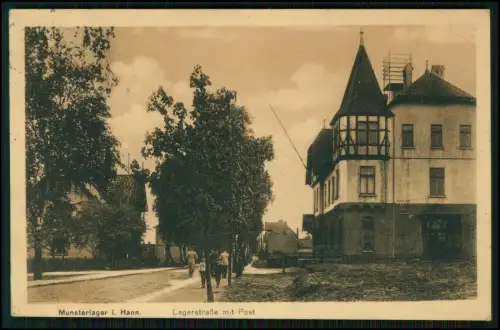 AK 1.WK - Munsterlager Örtze - Soldaten Lagerstraße Postgebäude 1915 Feldpost