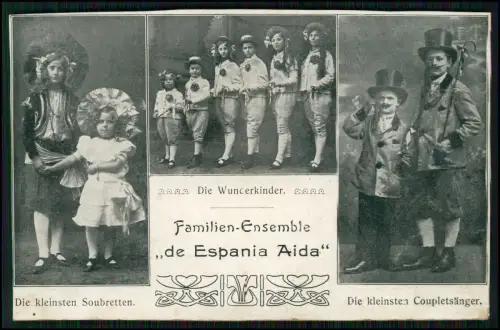 Varieté Familien Bühnenensemble - de Espana Aida - Die Wunderkinder - 1910 gel.