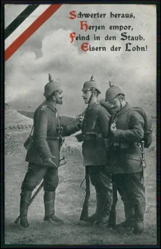 Soldaten Pickelhaube Auszeichnung Eisernes Kreuz - patriotische Karte 1916 gel.