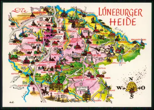 Lüneburger Heide Illustriert Landkarte Celle Lüneburg Uelzen Winsen Bienenbüttel