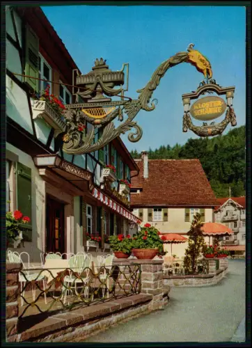 AK Klosterschänke Mönchs Posthotel in Herrenalb - großes Zunftschild am Gasthaus