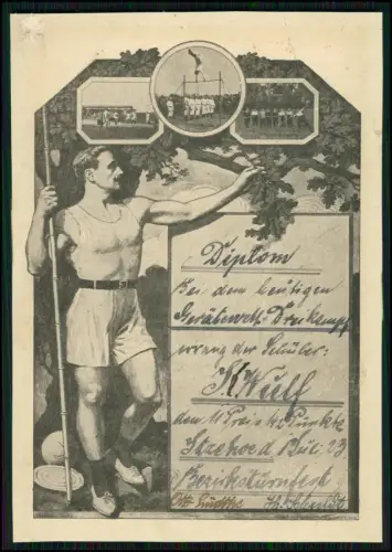 Gerätewett-Dreikampf -  Diplom Urkunde 1923 Wettkampf Itzehoe Schleswig-Holstein