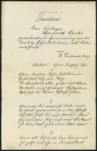 33x21cm Festlied Heinrich Hauch Manuskript Dreissig Jubiläum Studentenverbindung