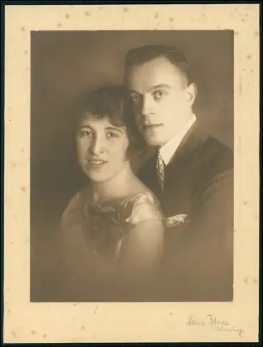 Foto 24x18cm - Paarporträt junges Paar Stempel Atelier Maria Bauer Nürnberg 1930