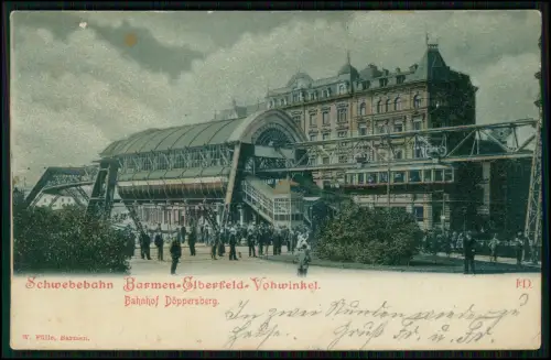 2x AK Wuppertal Barmen Elberfeld Schwebebahn Bahnhof Döppersberg Mondschein 1901