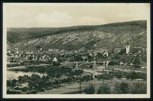 Foto AK Plochingen im Neckartal - Neckarbrücke Ort Weinberge Höhenzüge 1938 gel.