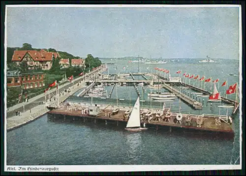 2x AK - Kiel Hindenburgufer Hafen Segelboote Marineschiffe - 1943 Feldpost gel.