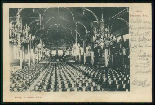 AK Köln Gürzenich Saal Innenansicht Kronleuchter Festsaal Bahnpost 1903 gelaufen