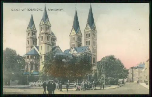 2x AK - Roermond Holland Munsterkerk Kirche Platzansicht koloriert 1911 gelaufen