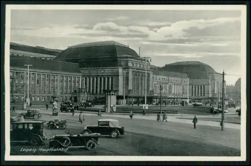 AK Leipziger Hauptbahnhof - Automobile Fußgänger Straßenbahnverkehr - 1938 gel.