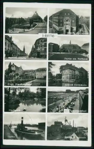 Foto AK - Herne Hafen Zeche Shamrock Bahnhof Bahnhofstraße Sparkasse Schwimmbad