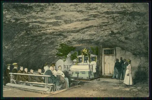 Kolorierte AK 1898 - CH Wildkirchli Äscher Schwende - Höhlenkapelle Gottesdienst