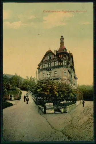 AK Karlsbad Karlovy Vary Böhmen - Stempel Etablissements Jägerhaus 1903 gelaufen