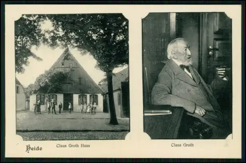 AK - Heide Holstein - Claus Groth - Hauses mit Porträt des bedeutenden Dichters