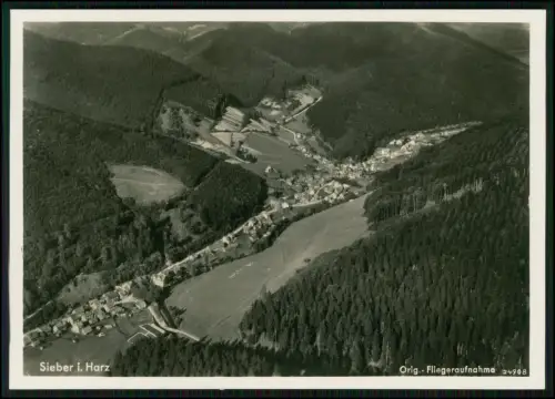 Echt Foto AK - Sieber im Harz - Luftaufnahme v. Ort Panorama Tal Fliegeraufnahme