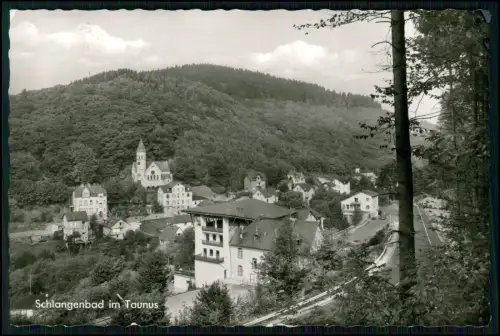Echt Foto AK - Schlangenbad Taunus Panorama Kirche Kurort Häuser Wald Luftblick