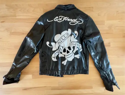 Ed Hardy Herren Jacke - Größe S - Kunstleder Biker Totenkopf - Love Kills Slowly