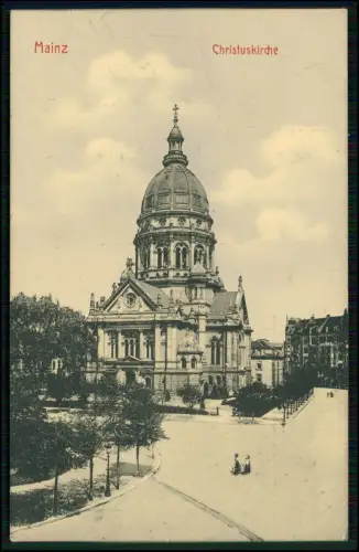 AK Mainz – Christuskirche markante Kuppel Straßenansicht Platzanlage - 1912 gel.