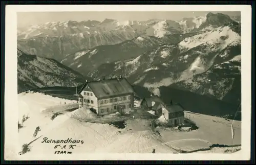 Echt Foto AK Rotwandhaus Schliersee Posthilfsstelle Stempel Alpen DAV Hütte 1926