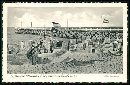 2x AK - Timmendorfer Strand Ostsee Seebrücke Strandkörbe Badegäste 1937 gelaufen