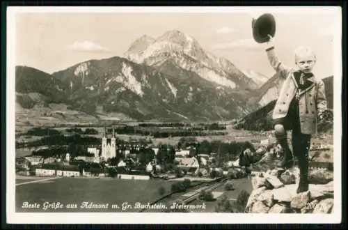 Foto AK - Admont Steiermark - kleiner Junge Knabe Gruß in Tracht - 1938 gelaufen