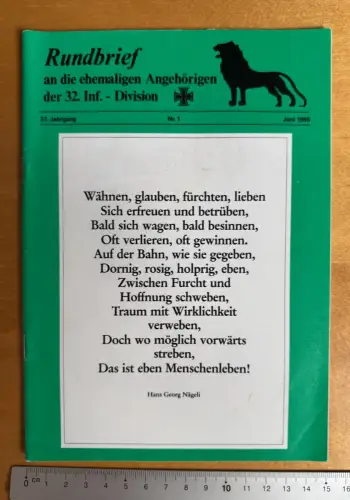 Rundbrief  41 S. - an ehem. Angeh. der 32. Inf. Div. - 37. Jg. Nr. 1 - Jun. 1986