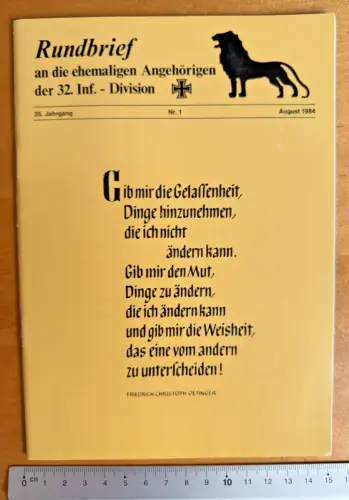 Rundbrief  42 S. - an ehem. Angeh. der 32. Inf. Div. - 35. Jg. Nr. 1 - Aug. 1984