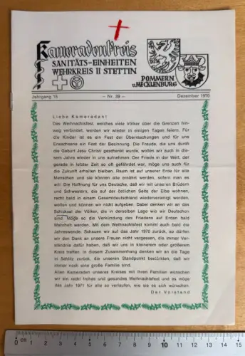 Kameradenbrief Sanitäts-Einheiten Wehrkreis II Stettin Pommern - 7 S.- Dez. 1970
