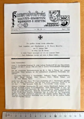 Kameradenbrief Sanitäts-Einheiten Wehrkreis II Stettin Pommern - 7 S.- Apr. 1966