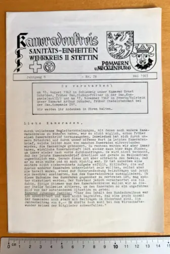 Kameradenbrief Sanitäts-Einheiten Wehrkreis II Stettin Pommern - 7 S.- Mai  1963