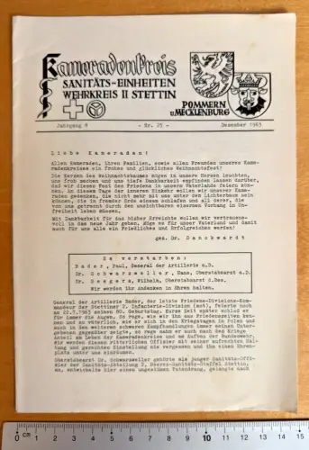 Kameradenbrief Sanitäts-Einheiten Wehrkreis II Stettin Pommern - 7 S.- Dez. 1963