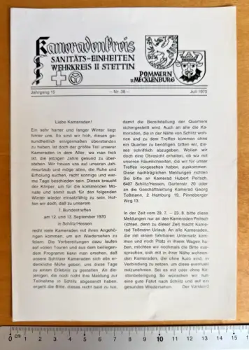 Kameradenbrief Sanitäts-Einheiten Wehrkreis II Stettin Pommern - 3 S.- Jul. 1970