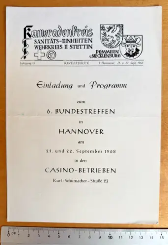 Kameradenbrief Sanitäts-Einheiten Wehrkreis II Stettin Pommern - 3 S.- Sep. 1968