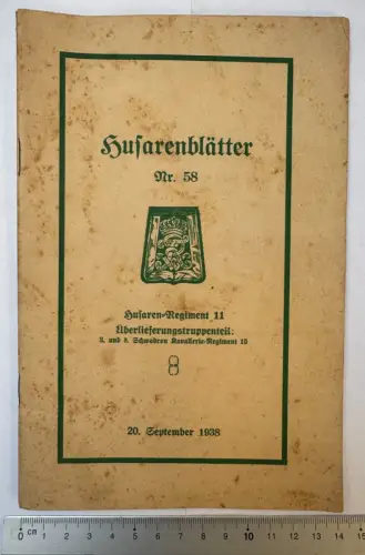 Heft - Husarenblätter Nr 58 - Westfälische Husaren-Regiment Nr. 11 - 1938